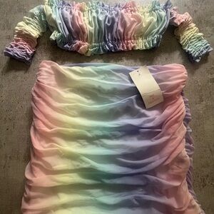 Fashion Nova Pastel Rainbow Two-Piece Set